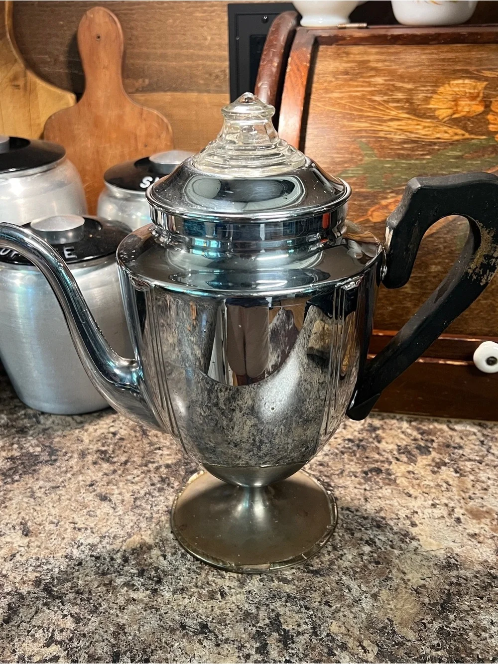 Vintage Mirro Pedestal Percolator with Black Handle